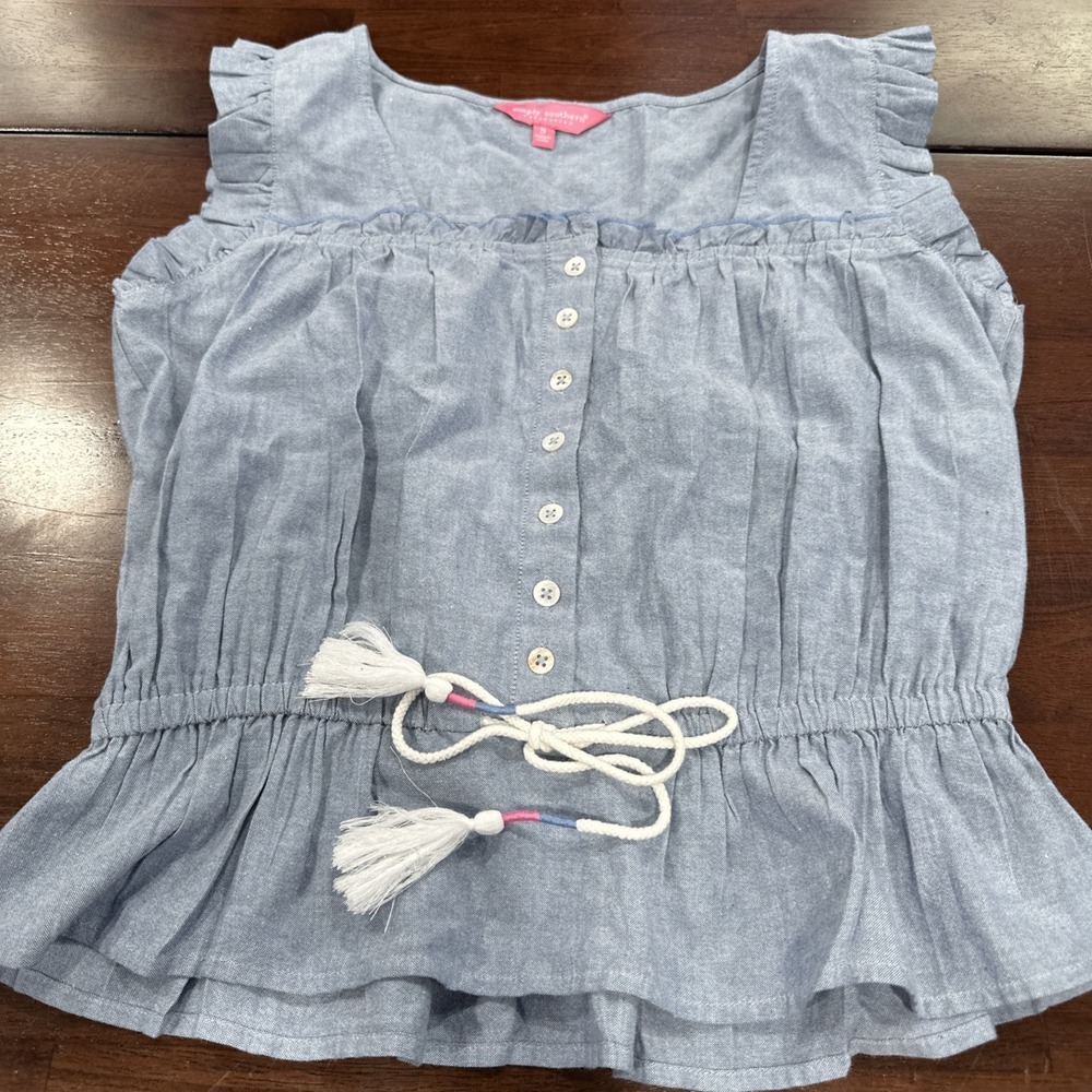 Simply Southern Blue Sleeveless Smocked Blouse‎ Women's Size Medium NEW